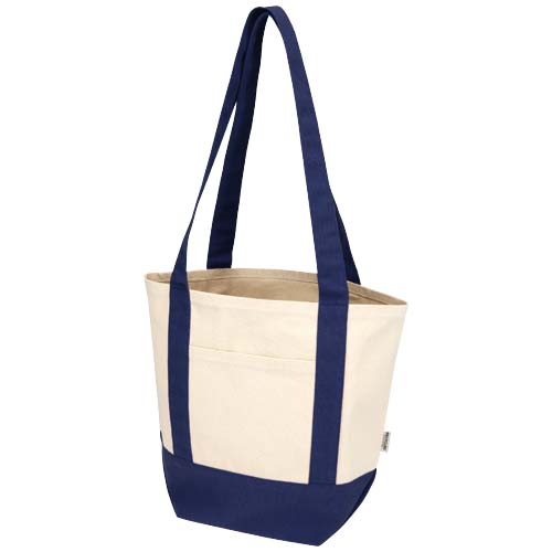 Mini sac shopping coton recyclé 320 g/m² personnalisé Sam Marine et Naturel